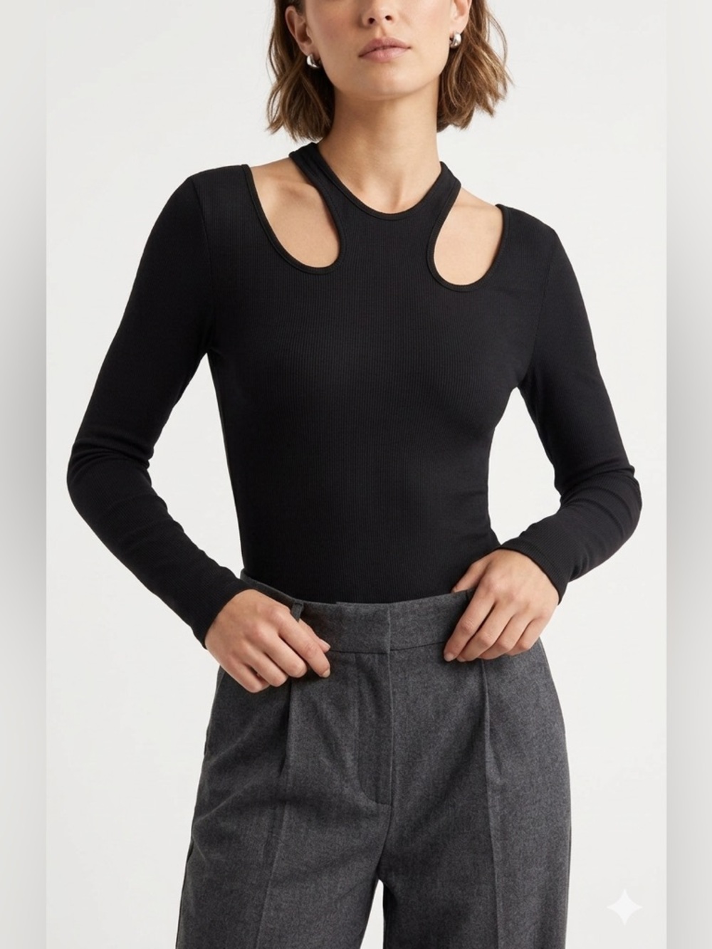 2/$30 - Ella Moss Black Long-Sleeve Cutout Bodysuit Women’s XS